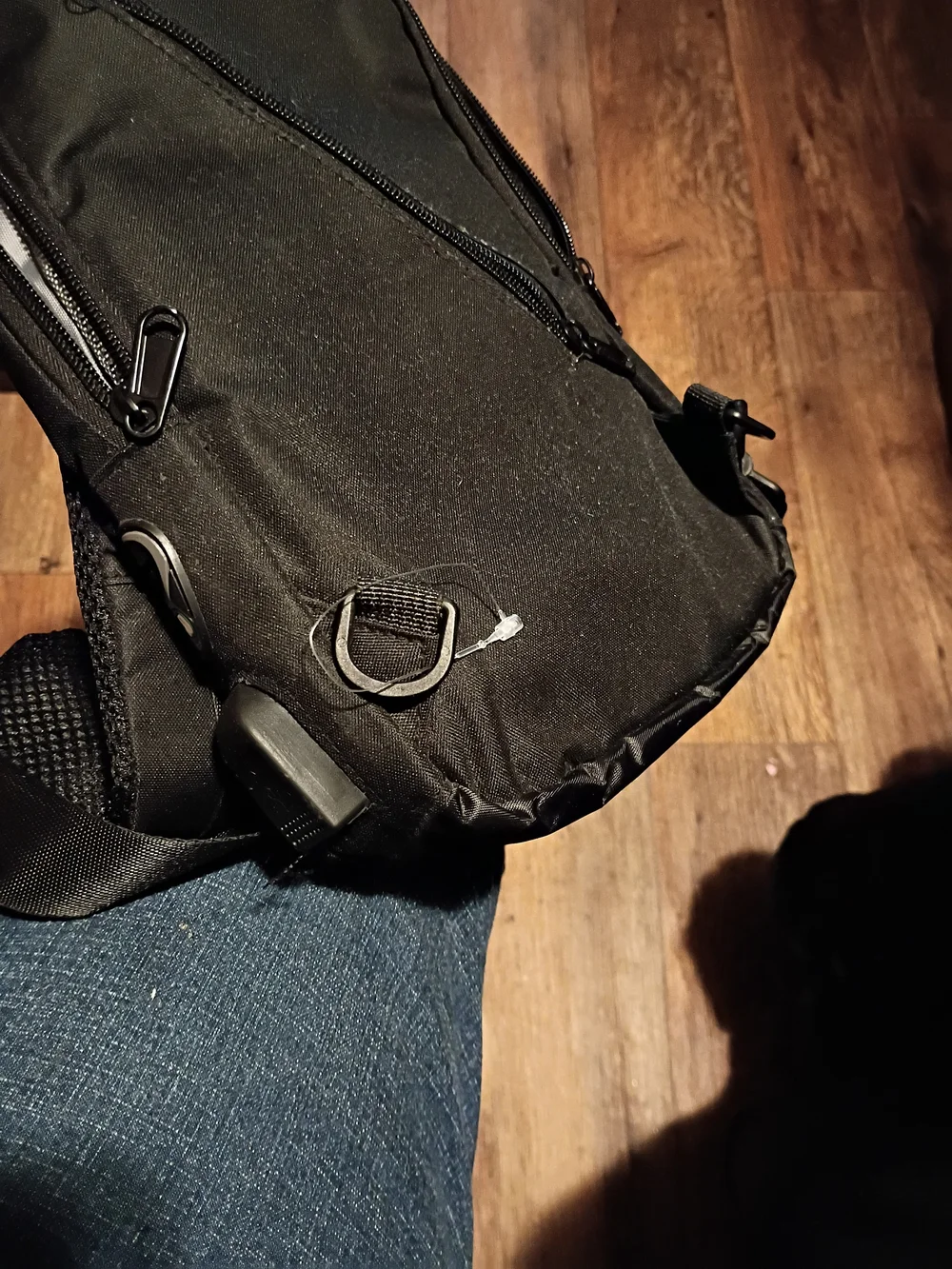 Black Men's Sling Backpack with Reflective Accent